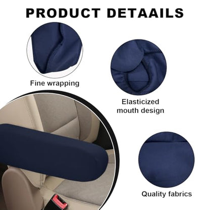 KVAEY 2 PCS Car Front Seat Armrest Covers, Elastic Fabric Stretch Car Seat Armrest Protectors, Soft Front Seat Armrest Cover Replacement, Universal Vehicle Accessories for Cars (Dark Blue) - color: Dark Blue