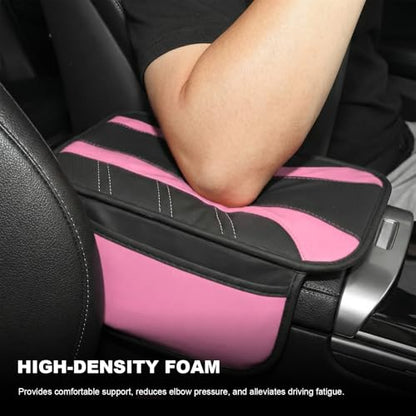 Car Center Console Cover, Leather Auto Arm Rest Protector Cushion with 2 Side Storage Bags, Universal Armrest Cushion Pad Middle Console Cover for SUVs Sedans Trucks (Pink) - color: Pink