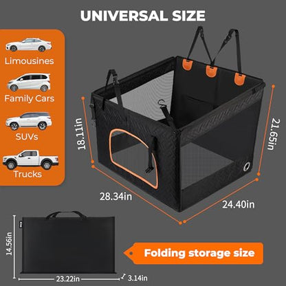 KYG Large Dog Car Seat for Large Medium Size Dogs with Cushion, Waterproof Hard Bottom Car Seat Cover for Dogs with 3 Mesh Windows, Foldable Pet Carseat for Cars/SUVs/Trucks