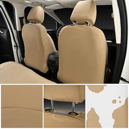 CAR PASS Cow Print Faux Leather Car Seat Covers & Cow Car Mats & Cow Steering Wheel Cover Seat Belt Pads Universal fit for SUV,Van,Saden,Truck Cute Car Accessories Automobile Interior Sets All Beige - color: Cow Print Beige