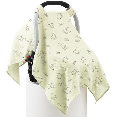100% Muslin Cotton Car Seat Cover Baby, Carseat Canopy Cover, Universal Fit Stroller Covers for Boys and Girls (Cute Elephant) - color: cute elephant