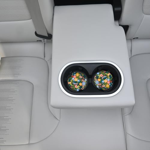 Yellow Flowers Car Coasters for Drinks Absorbent,2 Pack Cup Holders,2.56" Ceramic Stone & Non-Scratch Cork Base Coasters,Auto Accessories for Women & Men. - color: Yellow Flowers