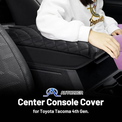 Autorder Center Console Cover for 2024 2025 2026 Toyota Tacoma Accessories Armrest Cover Anti-Scratch Middle Console Pad Leather Armrest Cushion Protector Black - size: 24-26 Tacoma Armrest Cushion