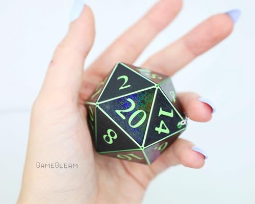 Pair of D20 Car Mirror Dice [2" Black and Green Holographic - "Alien Invasion"] - Handmade hanging car charm rear view mirror danglers - A magical and decorative gift for him or her - GameGleam
