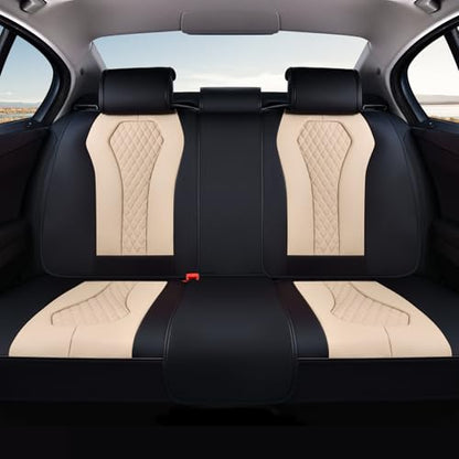 Coverado Car Seat Covers, Back Car Seat Cover, 3-Pieces Leather Seat Cover, Luxury Car Seat Cushion, Luxury Seat Cover Seat Protector Universal Most Cars Trucks SUV - color: Black/Beige