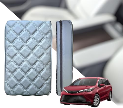 EMZ Leather Center Console Armrest Cushion Pad Accessories for Toyota Sienna 2021 2022 2023 2024 2025 (Gray) - color: Gray