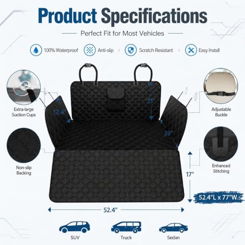 SUV Cargo Liner for Dogs – Waterproof with Bumper Flap, Non-Slip Large Trunk Mat, Scratchproof & Easy Clean, Universal Fit for SUVs Sedans Vans, Black