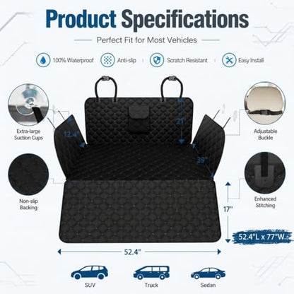 SUV Cargo Liner for Dogs – Waterproof with Bumper Flap, Non-Slip Large Trunk Mat, Scratchproof & Easy Clean, Universal Fit for SUVs Sedans Vans, Black