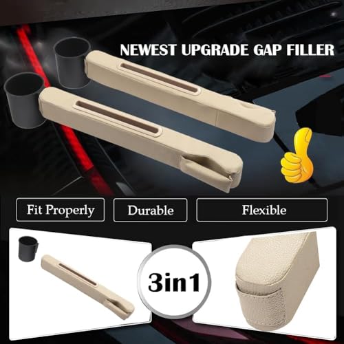 Car Seat Gap Filler 2 Pack,Car Seat Gap Filler Organizer,Car Seat Gap Plug with Storage Slot,3 in 1 Car Seat Gap Filler with Cup Holder,Prevent Small Items from Falling(Black)
