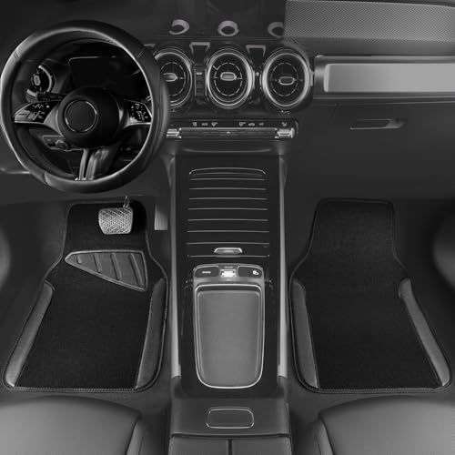 CAR PASS Microfiber Leather Steering Wheel Cover and Waterproof Car Floor Mats,Universal Car Combo Fit for 95% Sedan,SUV,Cars,14.5-15inch Anti-Slip Safety Comfortable Faux Leather Design(Solid Black) - color: All Black
