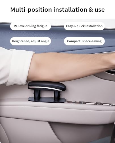 Adjustable Arm Rest for Car, Forearm Wrist Support Cushion - Universal Faux Leather Armrest for Most Car Models, Doors & Consoles (Black)