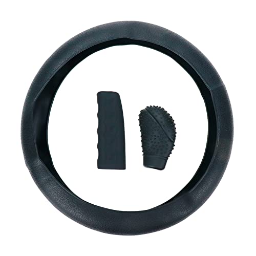 Modengzhe Steering Wheel Cover with Handbrake Cover & Gear Shift Cover,Universal Silicone Anti-Slip Design Car Accessories Interior Steering Wheel Cover Set,Pack of 3,Black - color: Black
