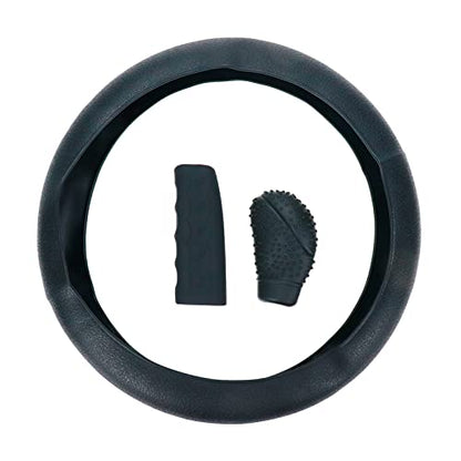 Modengzhe Steering Wheel Cover with Handbrake Cover & Gear Shift Cover,Universal Silicone Anti-Slip Design Car Accessories Interior Steering Wheel Cover Set,Pack of 3,Black - color: Black