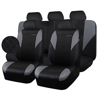 CAR PASS Ultrasonic Embossing Cloth Universal Seat Covers-Breathable Car Seat Cover with 5mm Composite Sponge Inside,Airbag Compatible,2zipper Bench for Sedan,SUV,Truck(Black and Gray,Full Set) - color: Black and Gray
