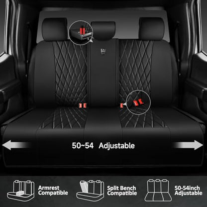 CAR PASS Luxury Faux Leather Rear Bench Car Seat Covers, Waterproof Anti Slip Back Seat Covers, Deluxe Automotive Backseat Cover Universal Fit for Most Cars Sedan SUV Pickup Truck (All Black) - color: Pure Black, size: Rear Seat