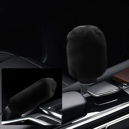 2PCS Plush Car Gear Shift Knob Cover & Handbrake Cover, Soft Fluffy Shift Knob Brake Handle Protector, Universal Car Interior Accessories (Black) - color: Black