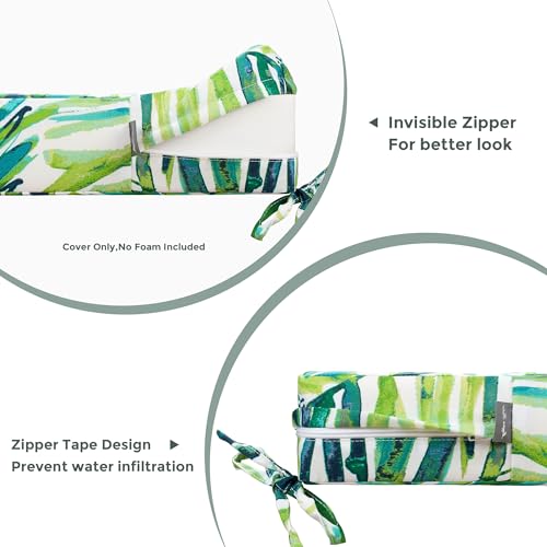 Magpie Fabrics Patio Bench Loveseat Cushion Covers (Replacement Cover only, No Insert!), Waterproof Fade Resistant Swing Cushion Slipcover with Ties(45x18x3 Inch, Green Palm Leaves) - color: A Green Palm Leaves, size: 45x18x3 Inch (1 Count)