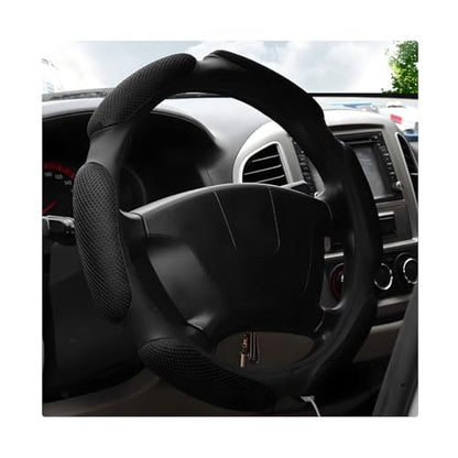 Car Steering Wheel Cover, 15" Anti-Slip Steering Wheel Protector Soft Hand Pad Cushion, Breathable Ice Silk Auto Wheel Wraps Comfy Grip All-Season Protector for Most Vehicles (Black) - color: Black