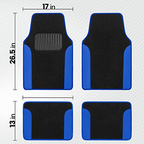 BDK PolyPro Blue Car Seat Covers Full Set with 4-Piece Car Floor Mats - Two-Tone Seat Covers for Cars with Carpet, Interior Covers for Auto Truck Van SUV