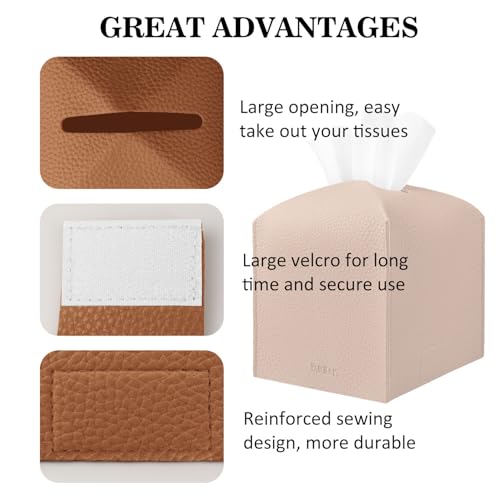 Tissue Box Cover Holder Square Tissue Cube Cover PU Leather Tissue Organizer with Bottom Belt for Bathroom, Tabletop, Car, Night Stands, Office, Home, Kitchen (1, Brown) - color: Brown