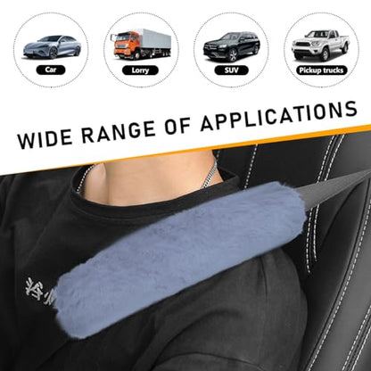 Ohleats 6 PCS Fluffy Steering Wheel Covers Set, 15'' Furry Car Wheel Cover, Soft Gear Shift & Handbrake Cover, Center Console & Seat Belt Shoulder Pads for Women, Car Accessories (Gray) - color: Gray