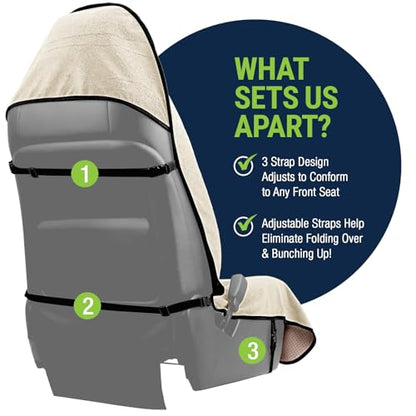 Season Guard Towel Seat Cover, Waterproof Car Seat Protectors for Gym, Workout & Active Lifestyle, Universal Fit for Car SUV Truck Van, Non-Slip 3 Strap Design, Machine Washable, 2 Pack Tan