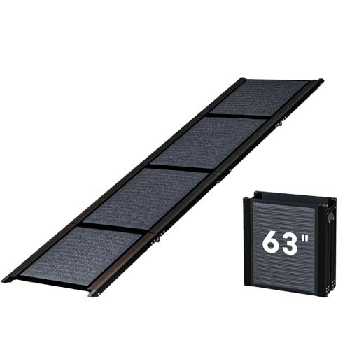 HBTower 63" Long x 17.3" Wide Folding Dog Ramp for Large Dogs Up to 250lbs - Portable Pet Ramp with Non-Slip Surface, Extra Wide Dog Car Ramps for Car, SUV, Truck & High Beds - size: 63" L x 17.3" W