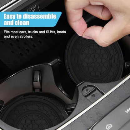 2PCS Car Cup Holder Coasters, 2.75 Inch Auto Non-Slip Anti Dust Cup Mats, Console Cup Holder Insert Coaster Auto Insulated Mats, Universal Interior Accessories for Most Cars (Black) - color: Black