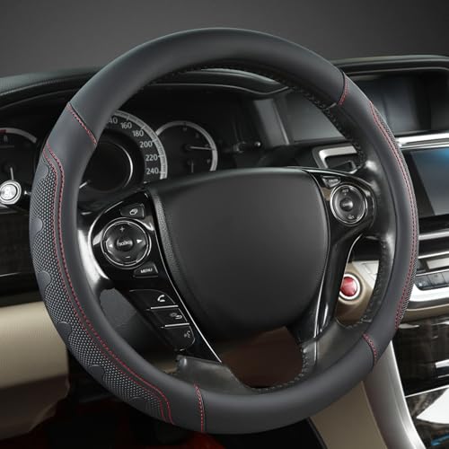 GIANT PANDA Microfiber Leather Steering Wheel Cover for Honda Accord,Civic,CR-V,HR-V,Pilot(Black+Red Line-Standard Size) - color: A-Black+Red Line, size: Standard size (14.5''-15'')