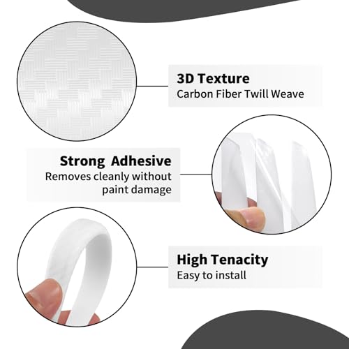 6 Inch 4Pcs 3D Carbon Fiber Texture Car Door Edge Protector Trim Strip Anti-Scratch and Anti-Collision Side Door Protectors Vehicle Exterior Accessories Sticker White