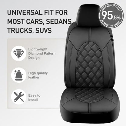 Luxury PU Leather Car Seat Covers Front Set - Anti-Stain Waterproof Automotive Seat Covers for Cars - Universal Car Interior Covers Seat Protectors for SUVs Pick-up Trucks(Black)