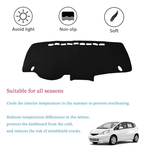 Dashboard Cover Suitable for Honda FIT 2008 2009 2010 2011 2012 2013 Car Dashboard Cover Sun Visor Mat Non-Slip Polyester Dashboard Accessories (Black) - size: 2008-2013 For Honda FIT