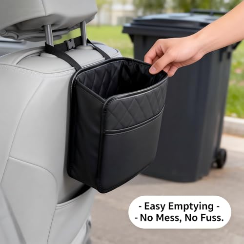 Car Trash Can with Strap Hanger: 2PCS Small Car Garbage Bin for SUV Sedan Truck, Auto Seat Organizer for Snack Wrappers Tissues