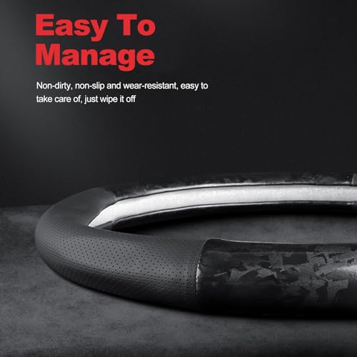 Ergocar Car Steering Wheel Sleeve, Round Forged Carbon Fiber and Leather Material Steering Wheel Sleeve, 37-38cm/14.5-15inch, Non-Slip, Soft, Breathable, Sports Style