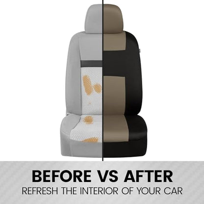 BDK PolyPro 2-Pack Front Car Seat Covers Set in Beige/Black - Front Seat Covers for Cars Trucks Vans SUVs Sedans, Easy to Install Front Car Seat Cover Protection, Universal Fit Car Accessories - color: 2 Fronts Only-Beige