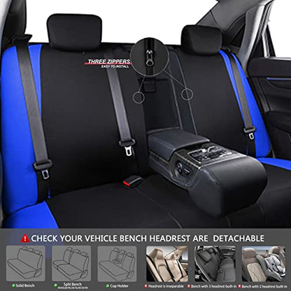CAR-GRAND Universal Fit Sporty Cloth Full Set Car Seat Covers,Fit for Car,Truck,Sedan,Vans,SUV, Breathable, Washable, Airbag Compatible, Zipper Design - color: Blue