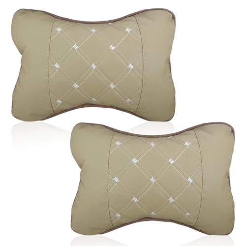 2PCS Car Neck Pillow, Soft Comfortable Headrest Pillow with Adjustable Strap, Car Seat Head Rest Cushion Pad, Universal Automotive Interior Accessory for Driving Fatigue Relief (Beige) - color: Beige