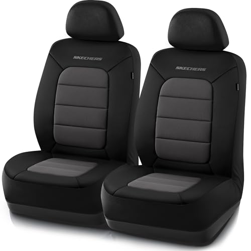 Skechers Memory Foam Seat Covers,Thick Cool Touch Fabric Seat Covers,Front Seat Covers Airbag Compatible,Automotive Comfort Protection for Most Cars,Vans,Trucks,SUV,Floor Grey - color: Black and Grey, size: Two Front