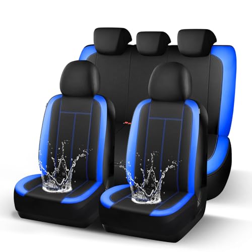 HChengkikz Car Seat Covers Full Set, Waterproof Neoprene Car seat Covers, Airbag Compatible, Universal Fit Automotive Seat Covers for Most Cars, Trucks, SUVs (Black + Blue) - color: N816 Black Blue, size: Full Set