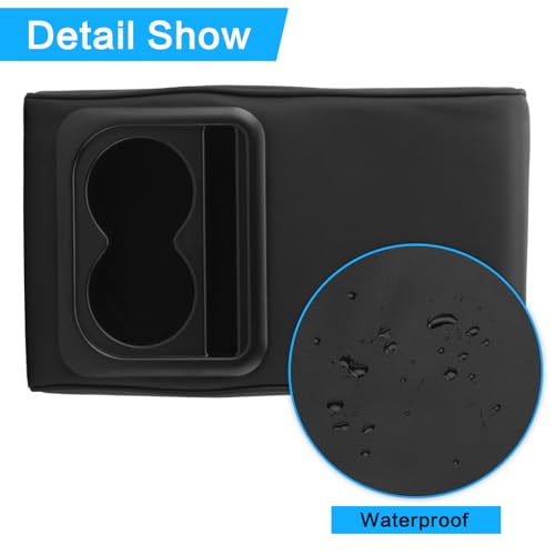 Car Center Console Armrest Pillow with Cup Holder (13.77"*8.26"*2.95") & Phone Holder Waterproof Leather Arm Rest Protector Cushion Car Accessories (Black) - color: Black