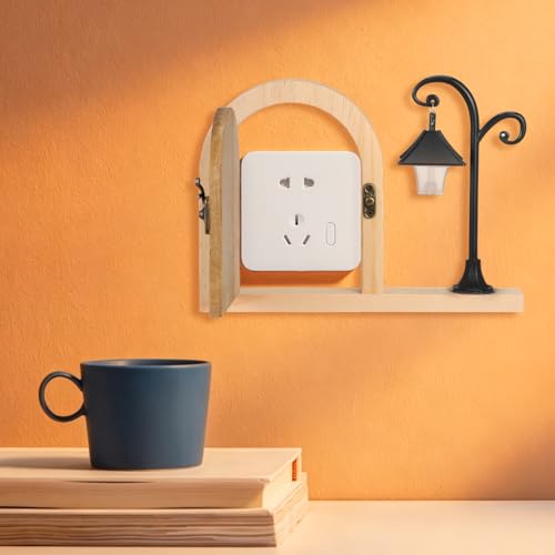 NUOBESTY Fairy Door Outlet Cover Plate Wooden Socket Protector with Glowing Night Light for Room Aesthetic Electrical Outlet Safety for Pets