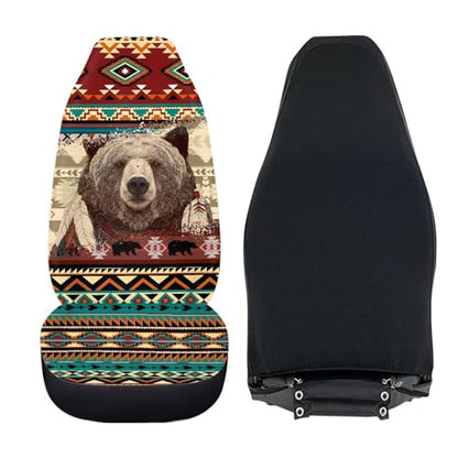 Dreaweet Native American Bear Seat Covers for Cars SUV Trucks 2 Piece Washable Universal Car Seat Cover Front Seats Only Easy to Install Carseat Cover Protection - color: Bear Native American