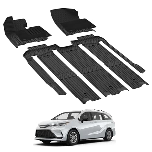 3W Floor Mats with Front Carpet Compatible for Toyota Sienna 2021-2026 7 Seat, TPE All Weather Custom Fit Floor Liner for Toyota Sienna 1st, 2nd and 3rd Row, Black (Not Fit 2025 2026 Platinum Edition) - style: 1. Sienna 7 S|21-26|Floor Mats with Carpet