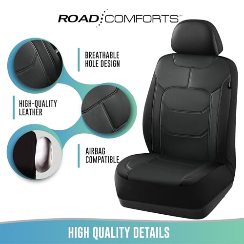 Road Comforts Seat Covers, Premium Leather Car Seat Covers Front Seats,Airbag Compatible, Automotive Seat Covers Universal Fit Most Cars,Vans,Truck,SUV Black