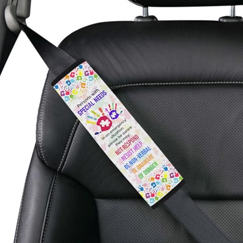 Personalized Name Non Respond Autism Colorful Hand Seat Belt Cover Autism Awareness Medical Alert Autism Seatbelt Cover for Kids Non-Verbal Autistic Special Needs Autism Car Accessories AT33 - color: Type 17