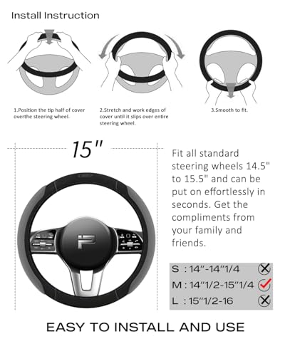 Skechers Steering Wheel Cover,14.5-15 Inch Universal Memory Foam Car Steering Wheel Covers Breathable Anti-Slip Steering Wheels Accessories for Men Women (Black & Grey) - color: Gray