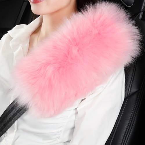 OGLAND Cute Fuzzy Sheepskin Seat Belt Cover, Fluffy Long Wool Seatbelt Cover Pad for Universal Car Auto Accessories Pet Adults Women Should Pad,2 Pack Pink - color: Pink, size: Long Wool