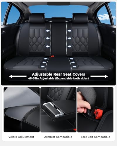 Huidasource Seat Covers Full Set, Universal Fit for Most Cars SUVs Trucks, Full Coverage Leather Car Seat Cover, Airbag, Cupholder Compatible, Seat Function Retain, Velcro Adjustable, Black - color: FS: Black, size: Full Set