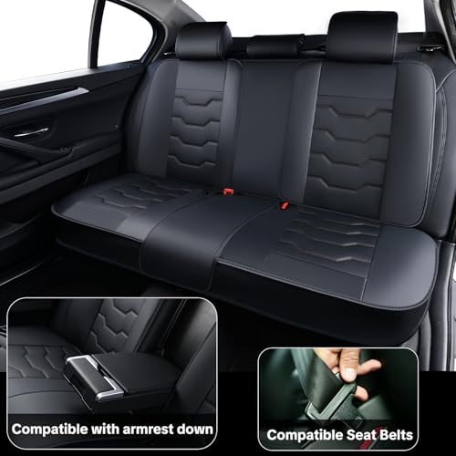 Black Car Seat Covers Complete Set, Universal Car Seat Covers for Cars, Premium Waterproof Leather, Protect & Upgrade Car Interiors, Airbag Compatible, Easy to Install & Clean Up - color: black