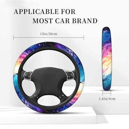 Galaxy Purple Blue Neoprene Steering Wheel Cover for Men Women Anti-Slip Elastic Steering Wheel Protective Cover 15in Universal Car Accessories Fit Cars, SUVs, Auto - color: Galaxy Purple Blue